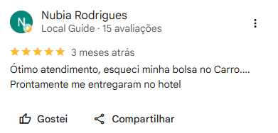 Avaliação cinco estrelas de Nubia Rodrigues no Google