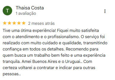 Avaliação cinco estrelas de Thaisa Costa no Google